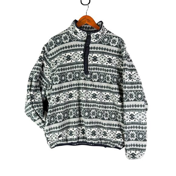 L.L.‎ Bean Aztec Fleece Quarter Button Snap Pullover Vintage 90's Gray Mens XL - Picture 1 of 6